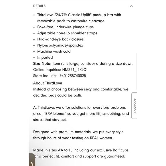 Thirdlove Classic Contour Plunge Bra Black Size 44C - Picture 13 of 13